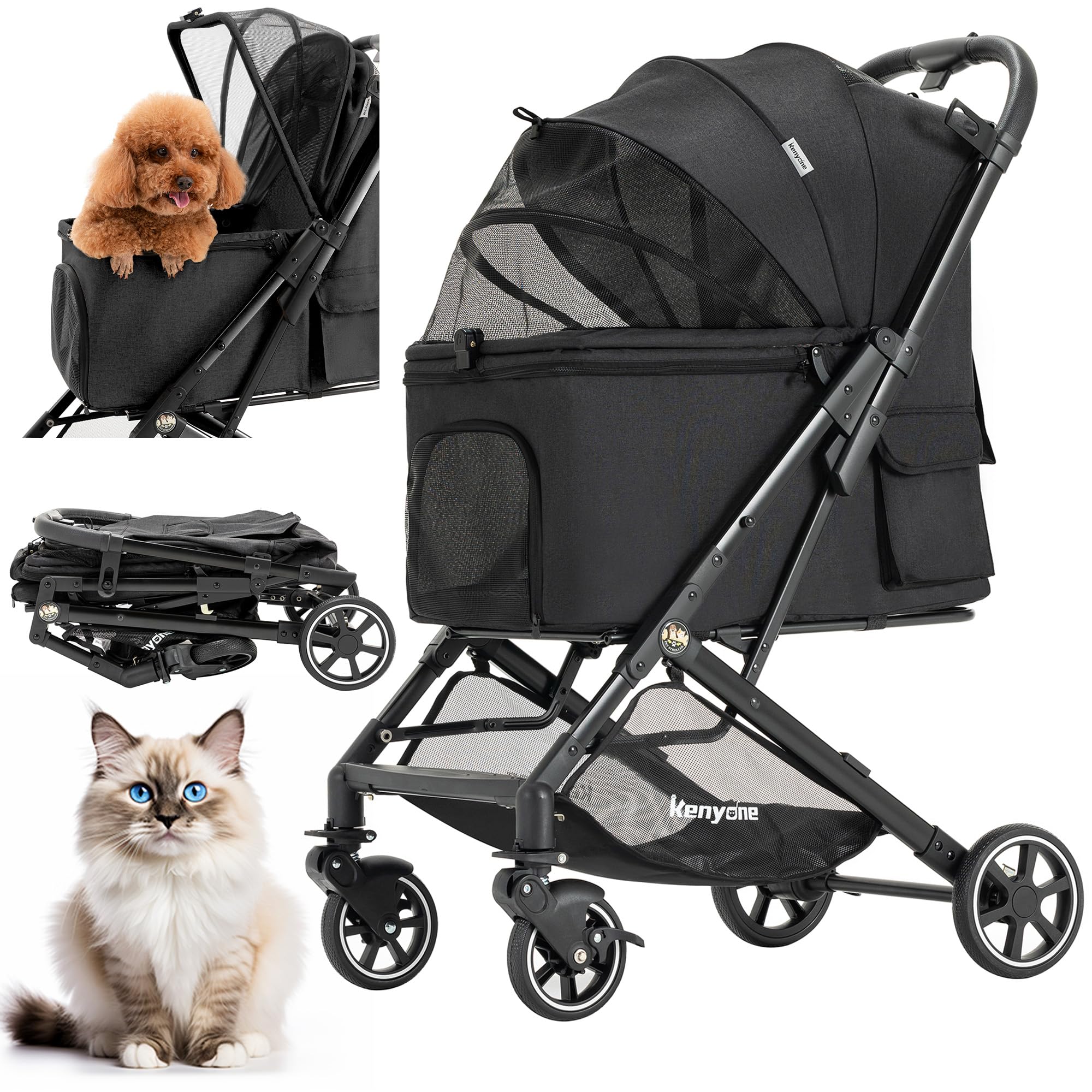 Kenyone medium dog stroller folded demonstrates compact travel and storage.