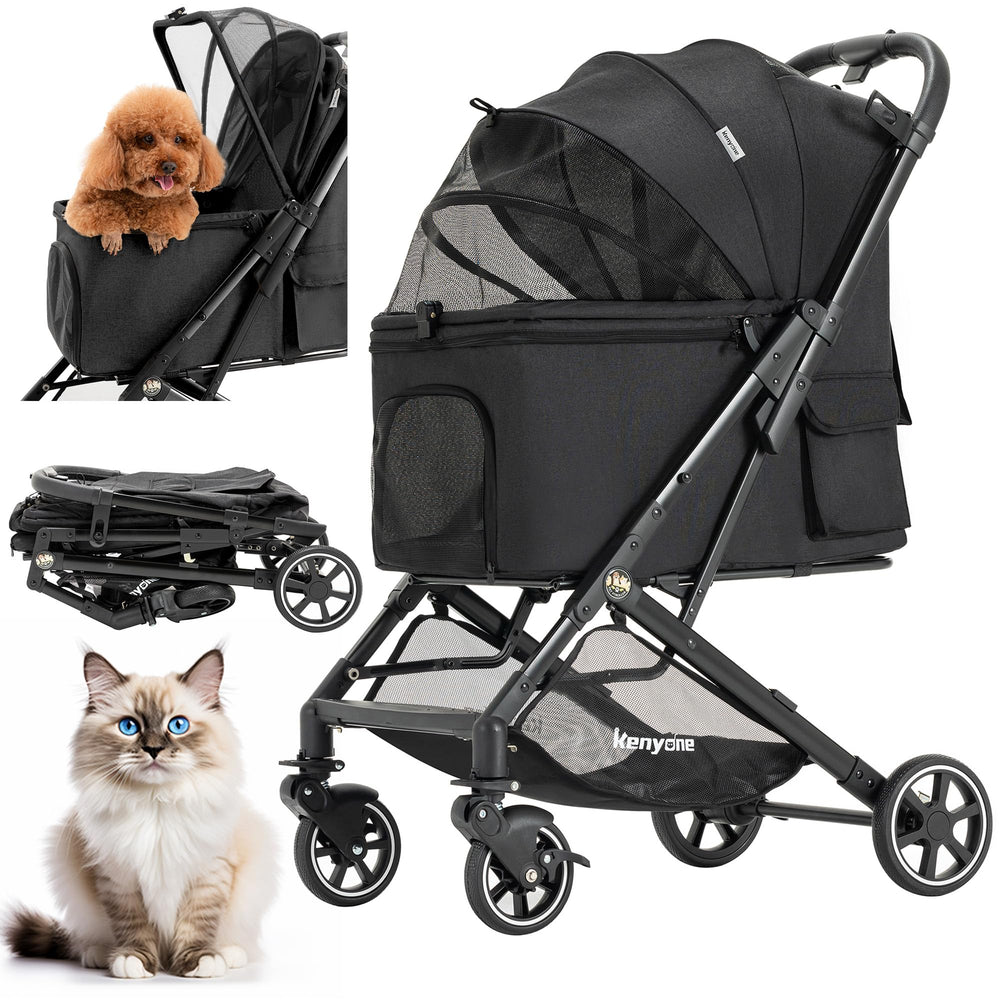 Kenyone medium dog stroller folded demonstrates compact travel and storage.