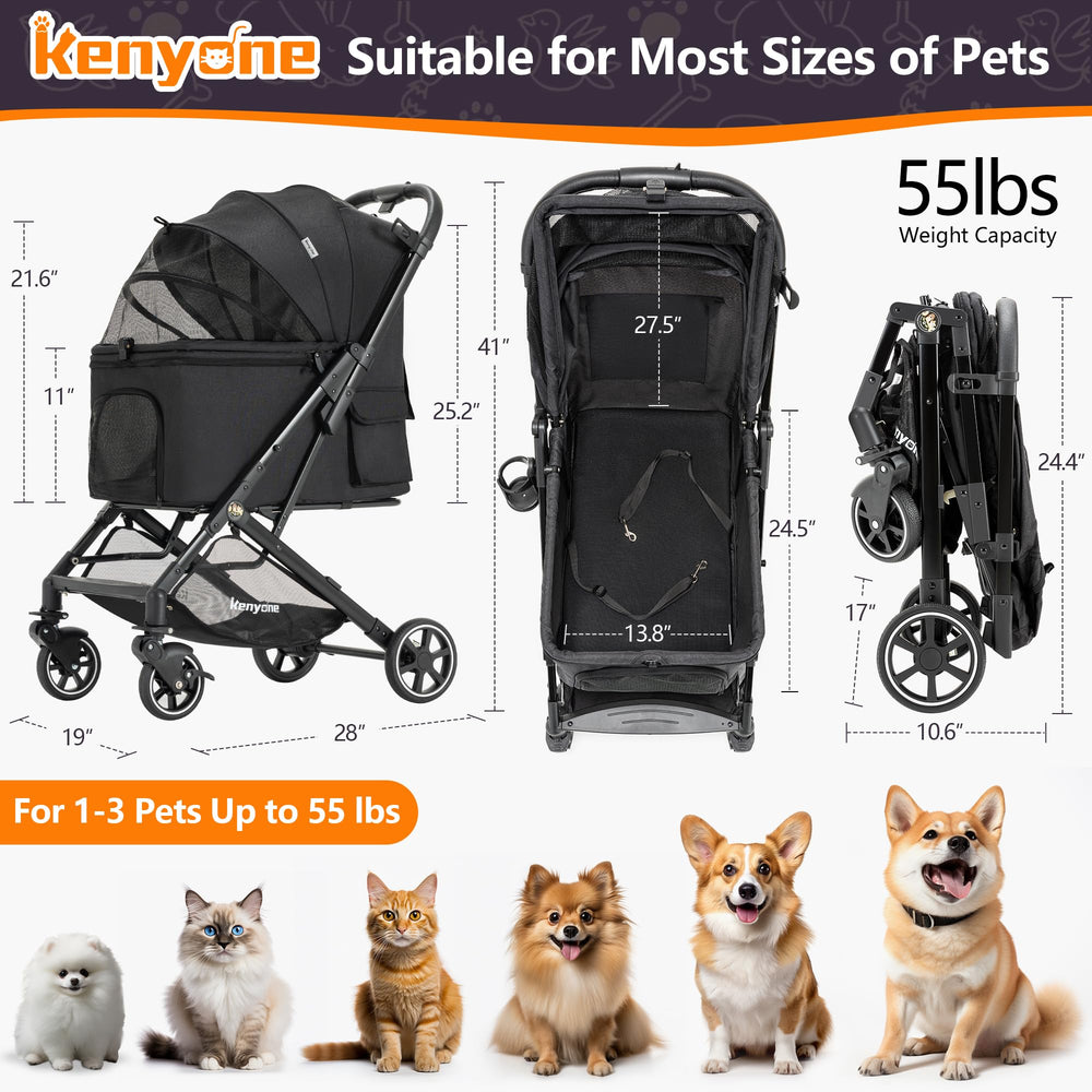 Kenyone stroller front wheels with brakes enable safe, controlled steering.