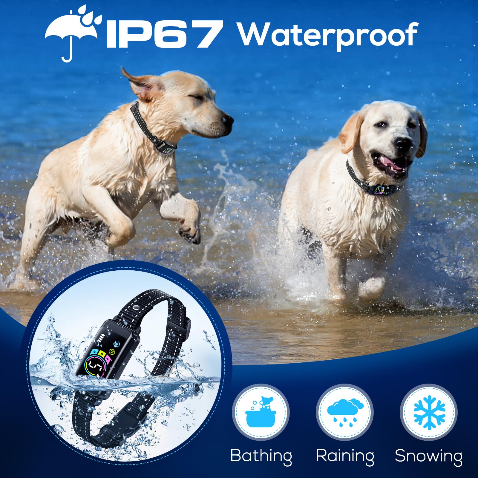 Keoge bark-collar-led-display shows battery and mode at a glance
