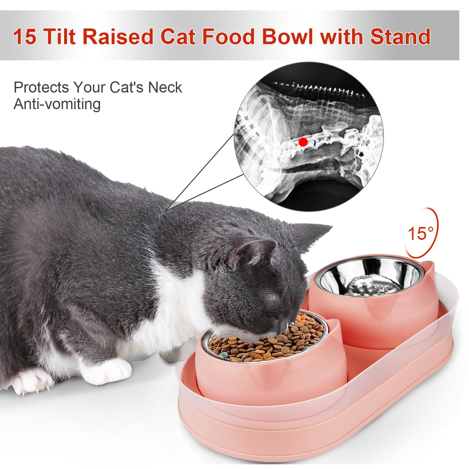 KEVIDEAWL double cat bowls setup supports feeding and hydration for two cats.