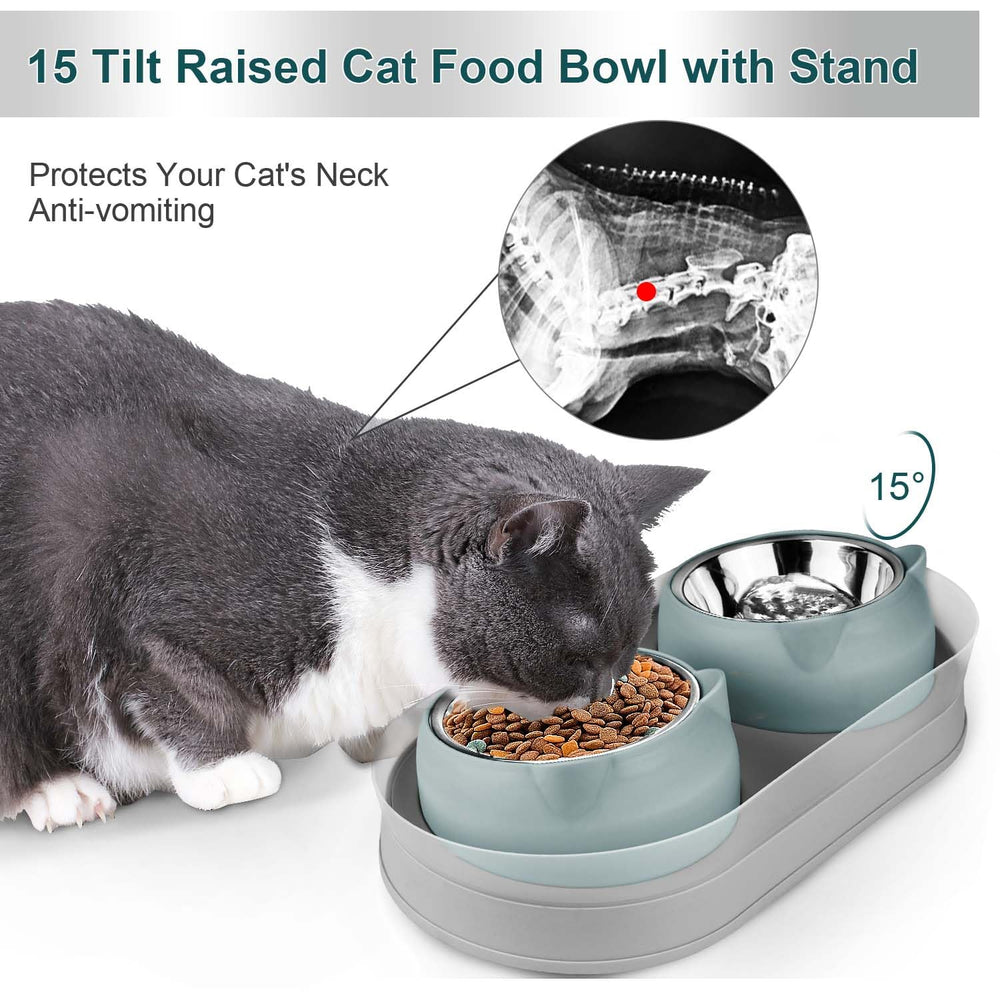 Kevideawl double food and water bowls in grayblue for simultaneous meals
