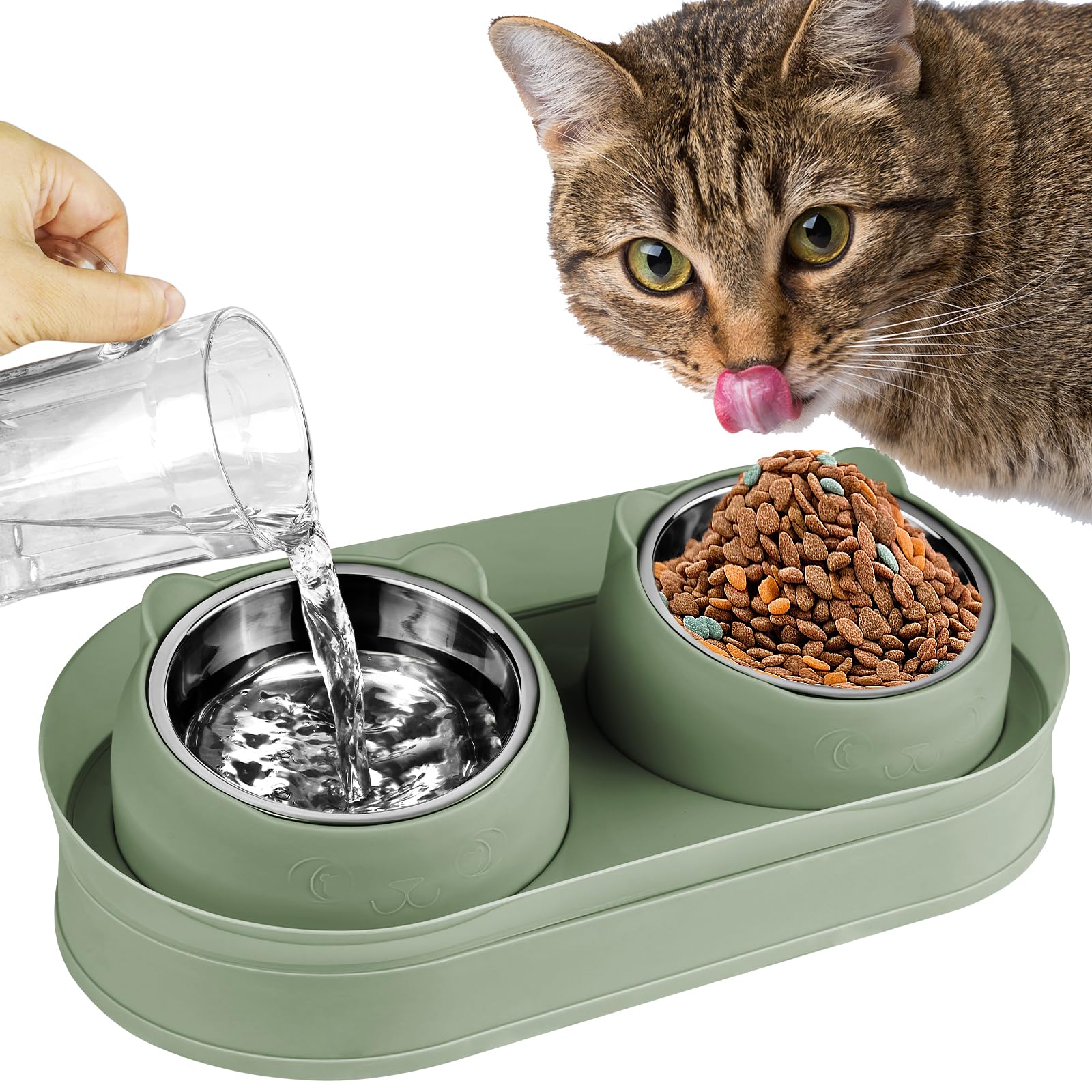 KEVIDEAWL elevated tilted cat bowls on a stand promote comfortable dining.