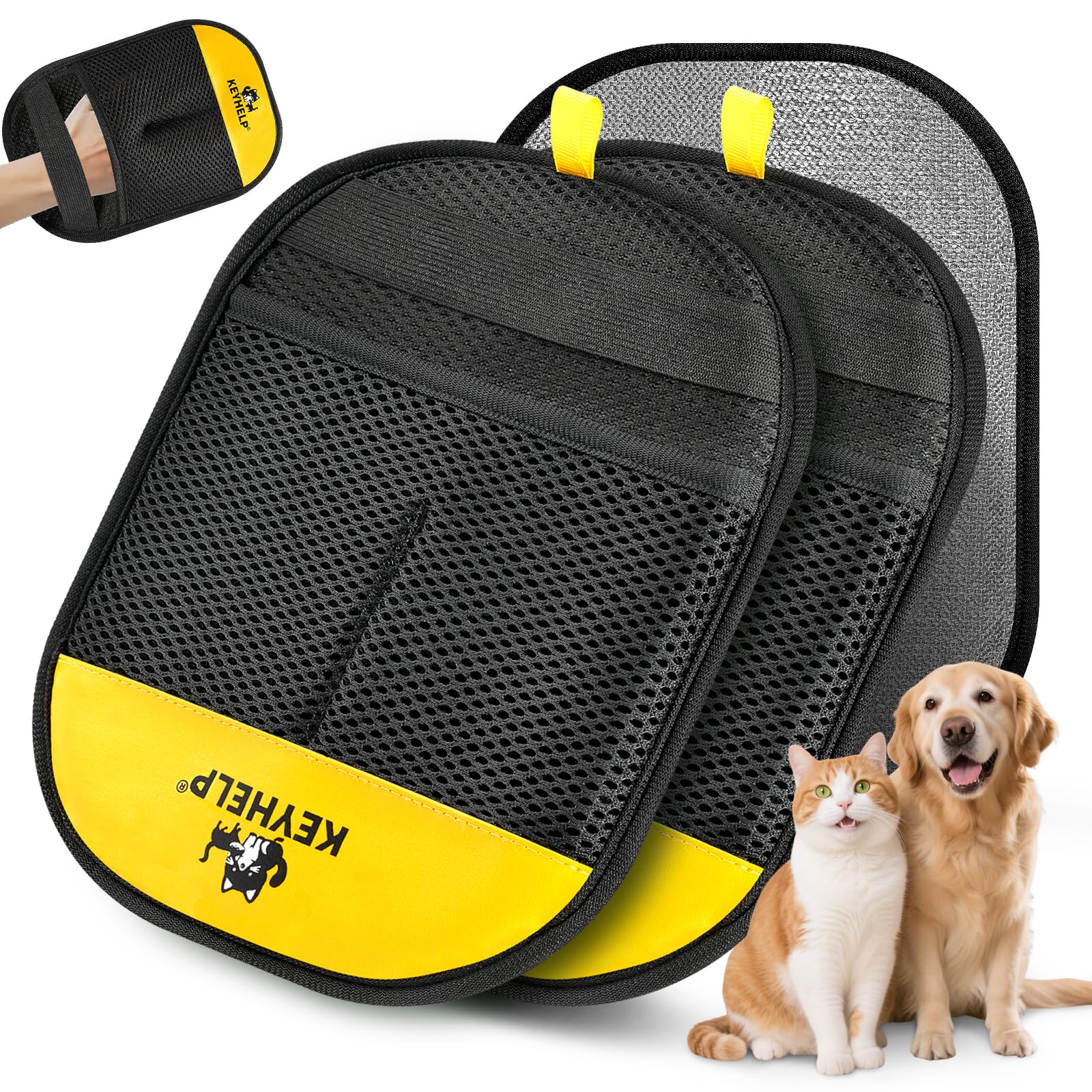 KEYHELP pet hair removal glove pack closeup highlighting reusable design for eco-friendly cleaning
