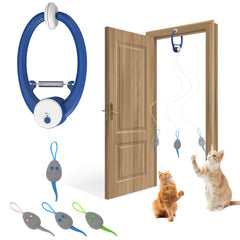 Kezlume interactive door-hanging cat toy in action offering solo play with automatic movement.