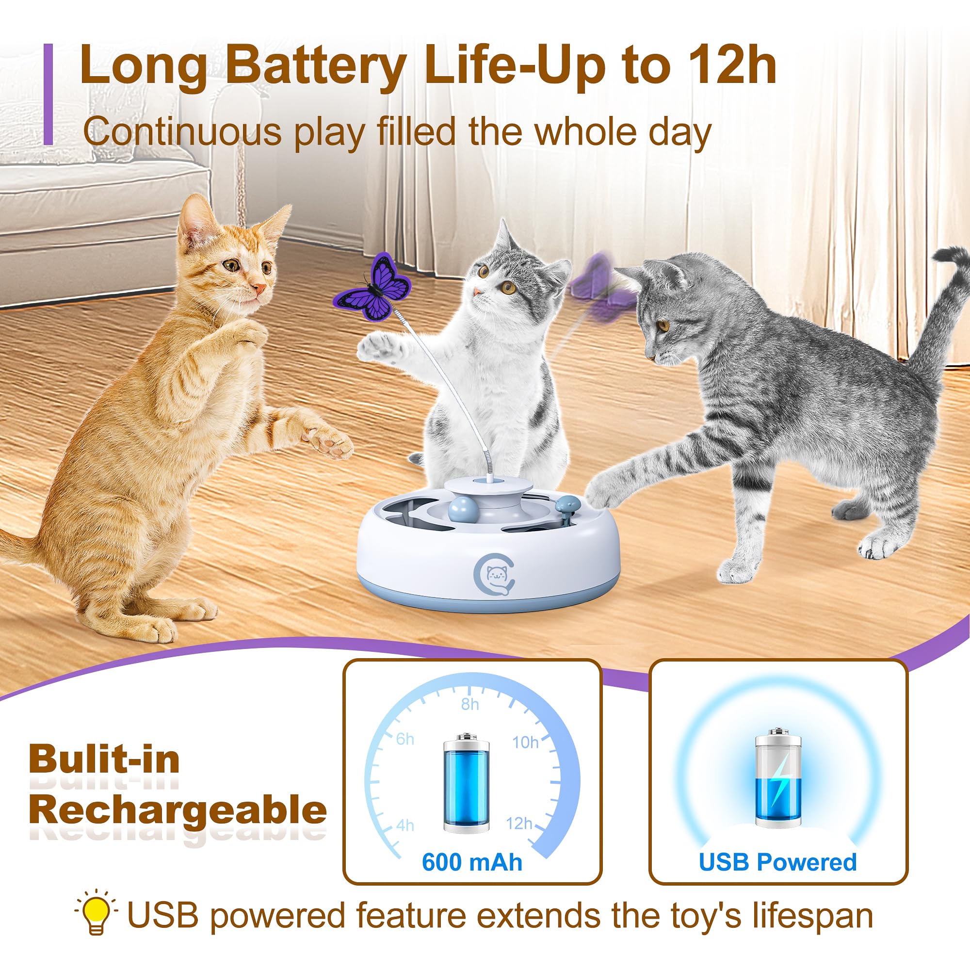 Kezlume ABS shell — sturdy housing supports lasting cat play sessions.