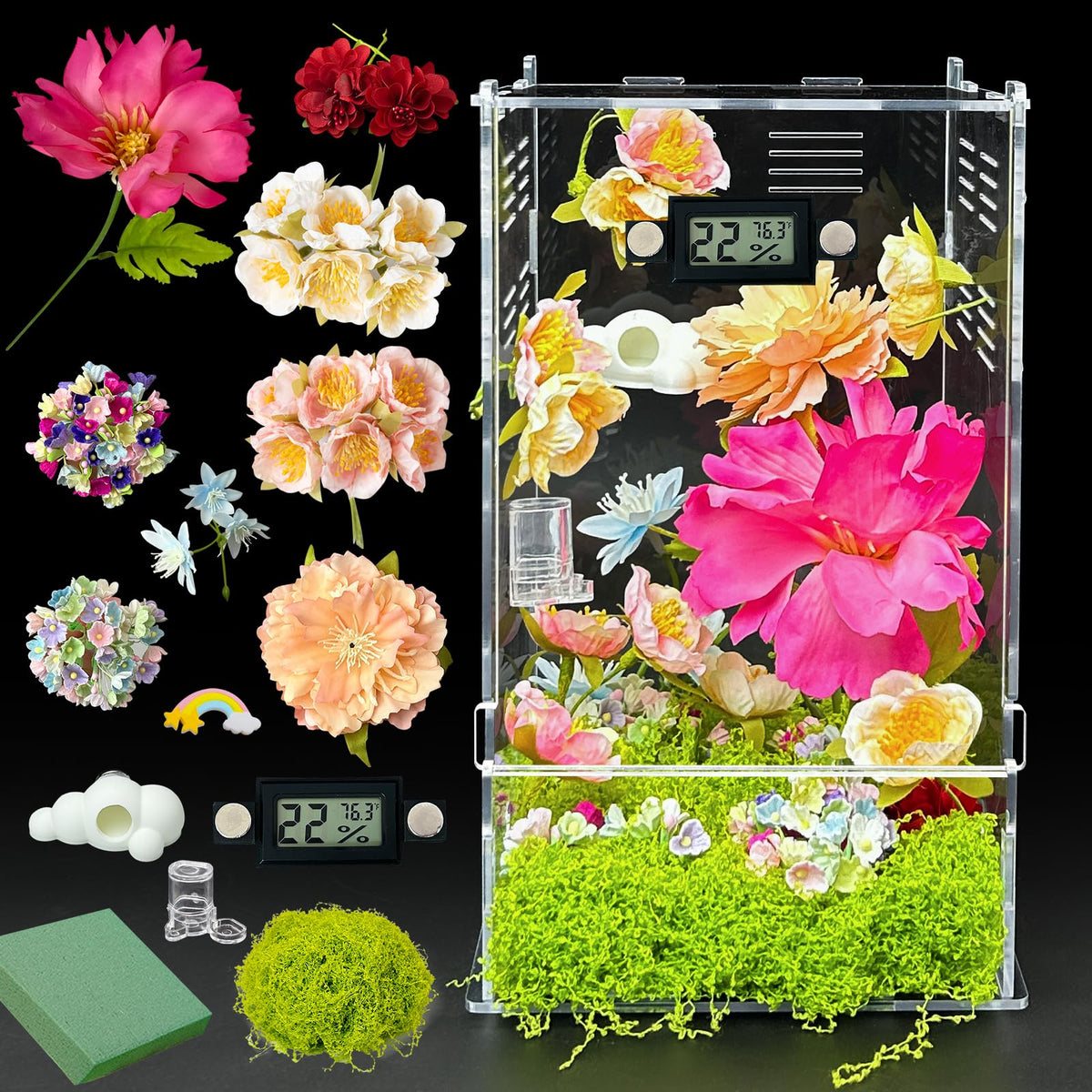 KFPSHLQE jumping spider enclosure front view highlights easy observation and secure access.