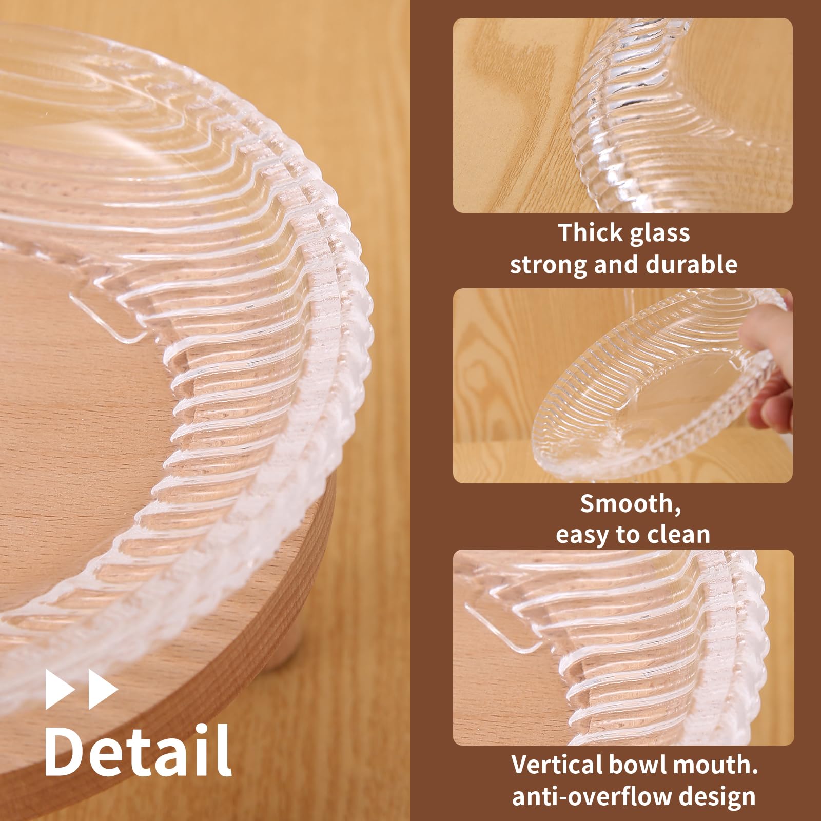 KGCCIZI anti-slip base on glass cat bowl keeps meals stable.