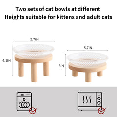 KGCCIZI raised whisker fatigue cat bowl with wooden legs, high height for adult cats.