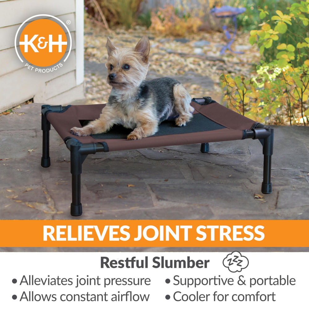 K&amp;H Pet Products breathable mesh center on dog cot promoting air flow and moisture relief.