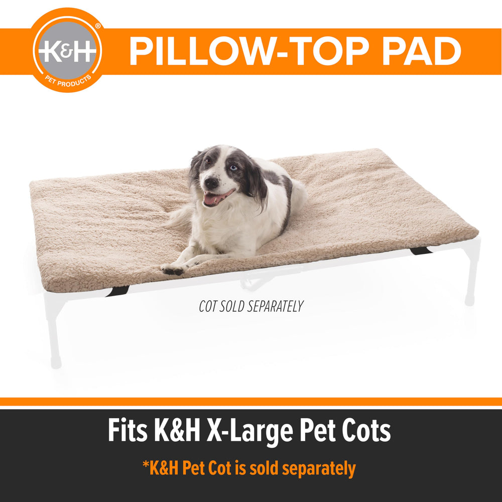 K&H Pet Products dog cot pad soft-fluffy-fill highlights fluffy support ideal for extra lounging.