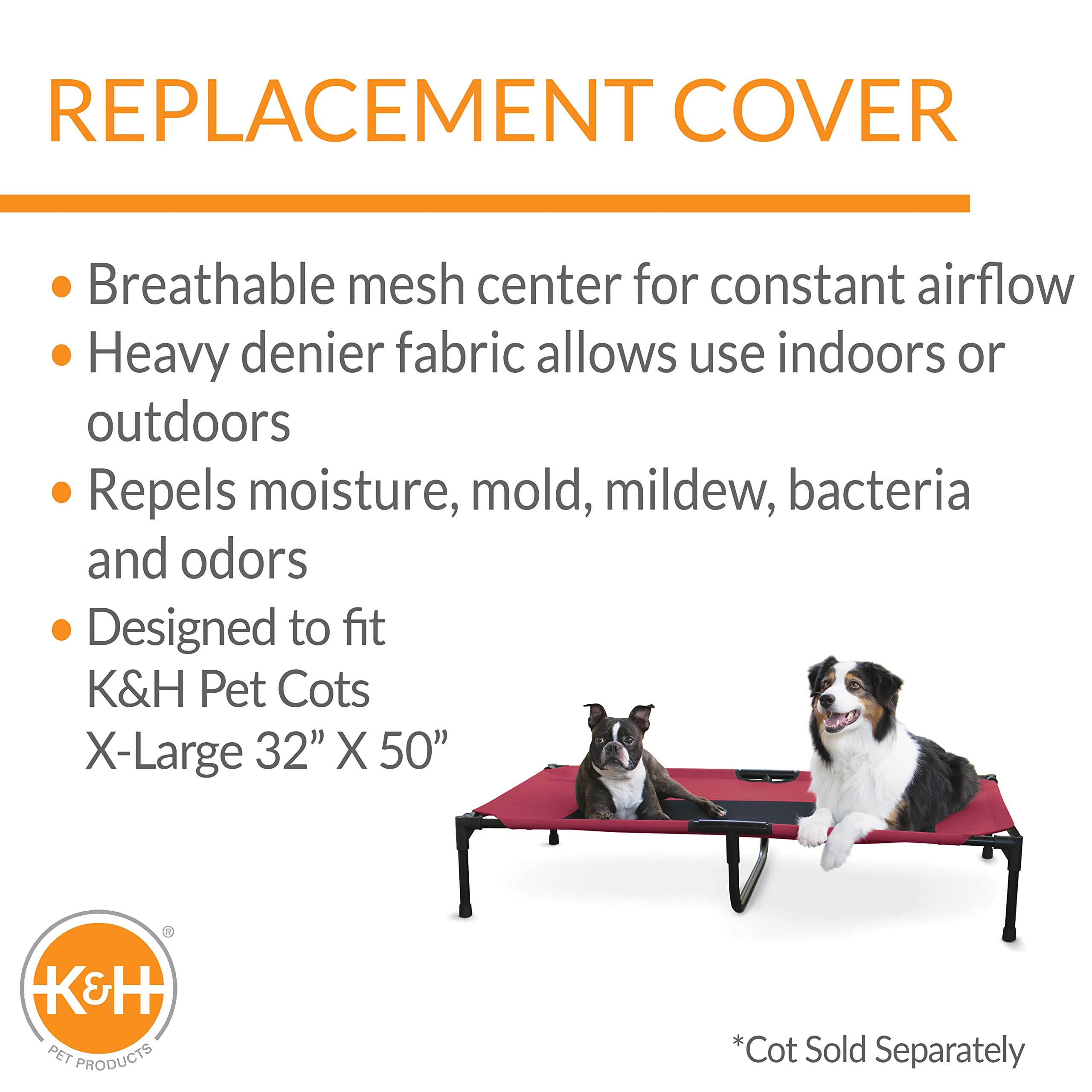 K&amp;H Original Pet Cot Replacement Cover cooling-mesh fits X-Large frames, promotes air circulation.