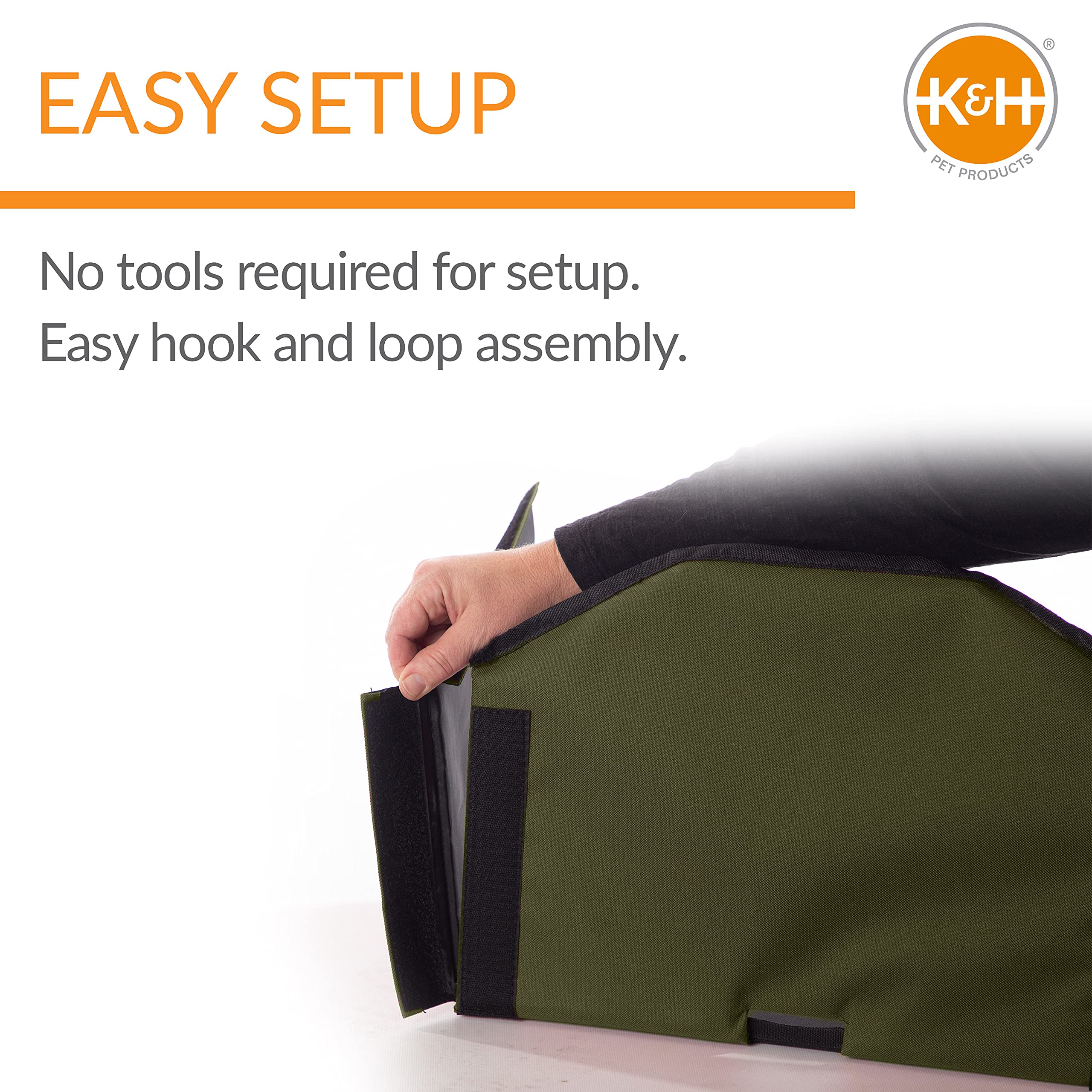 K&H Outdoor Kitty Dining Room Shelter assembly view; effortless hook-and-loop setup in minutes.