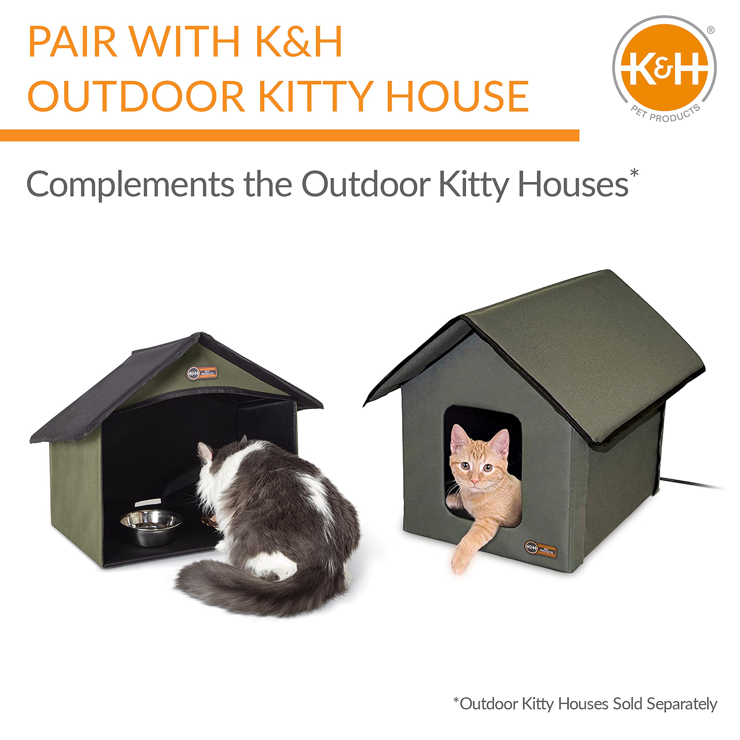 K&H Outdoor Kitty Dining Room Shelter with Thermo-Kitty Cafe compatibility; winter-ready setup.
