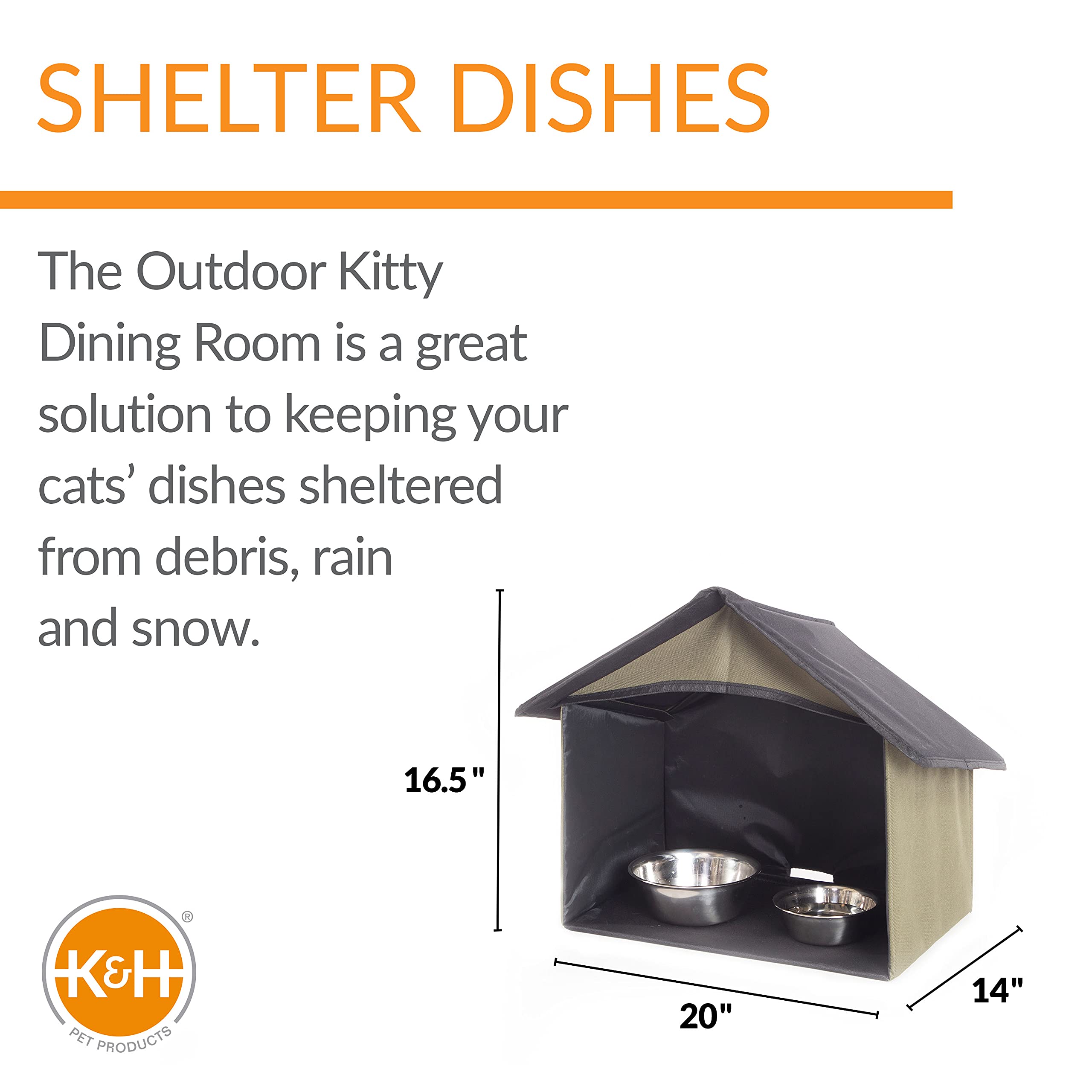 K&H Outdoor Kitty Dining Room Shelter side view; keeps food sheltered from rain and debris.
