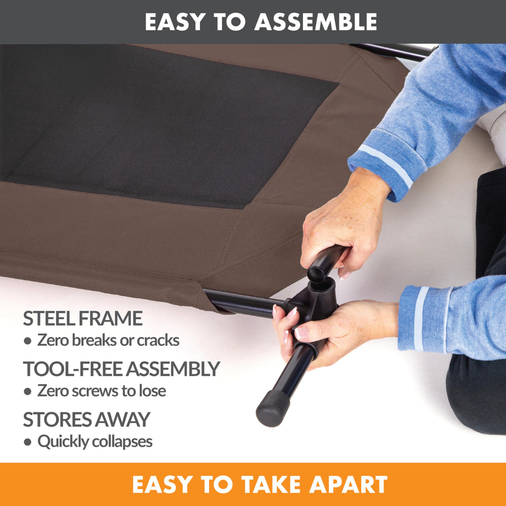 K&amp;H Pet Products removable washable cover shown on dog cot for easy cleanup.
