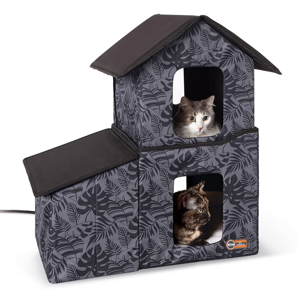 K&H Pet Products two-story heated outdoor kitty house front view for warmth