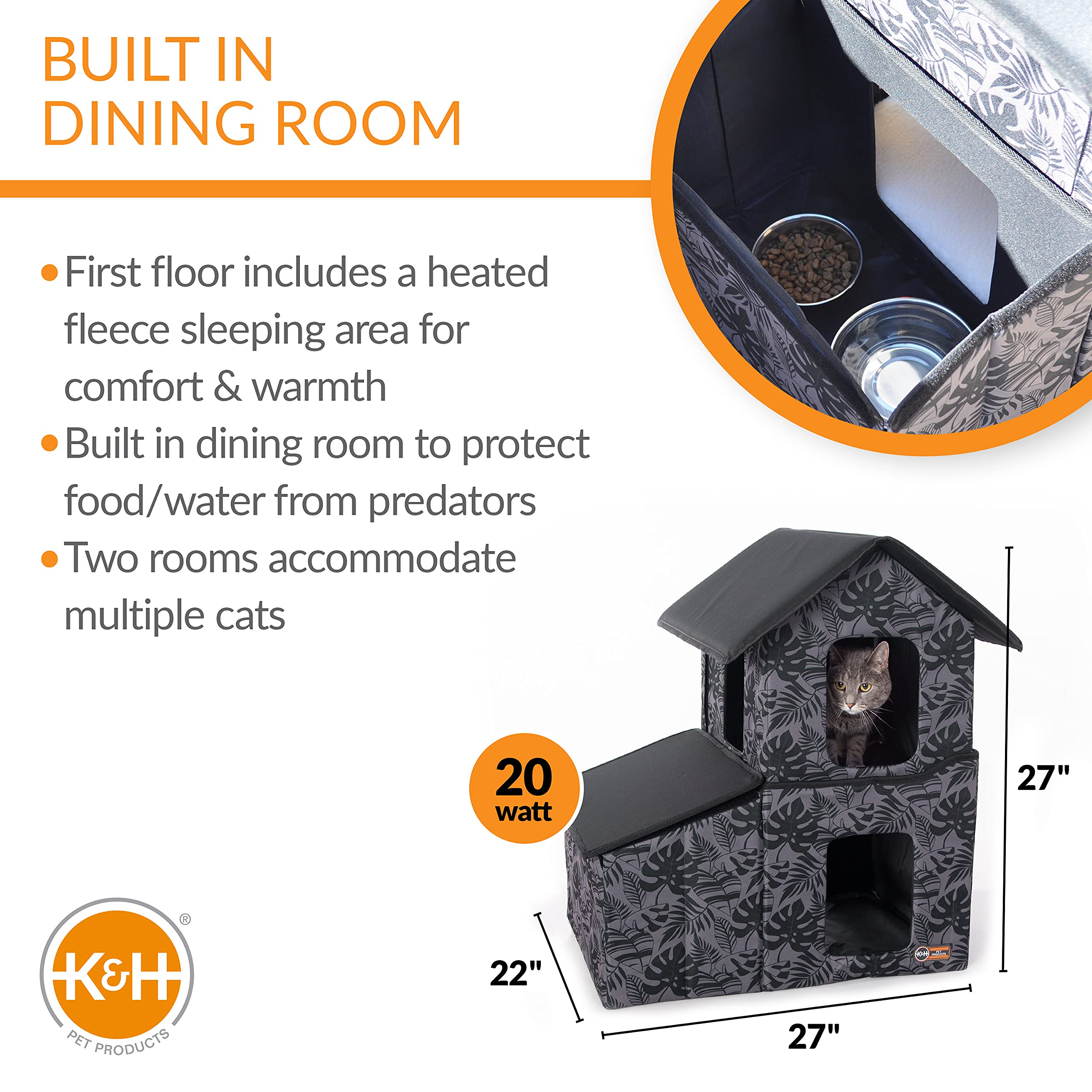K&H Pet Products heated kitty house interior dining room with easy access