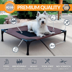 K&amp;H Pet Products water-resistant denier fabric on dog cot handles outdoor moisture.