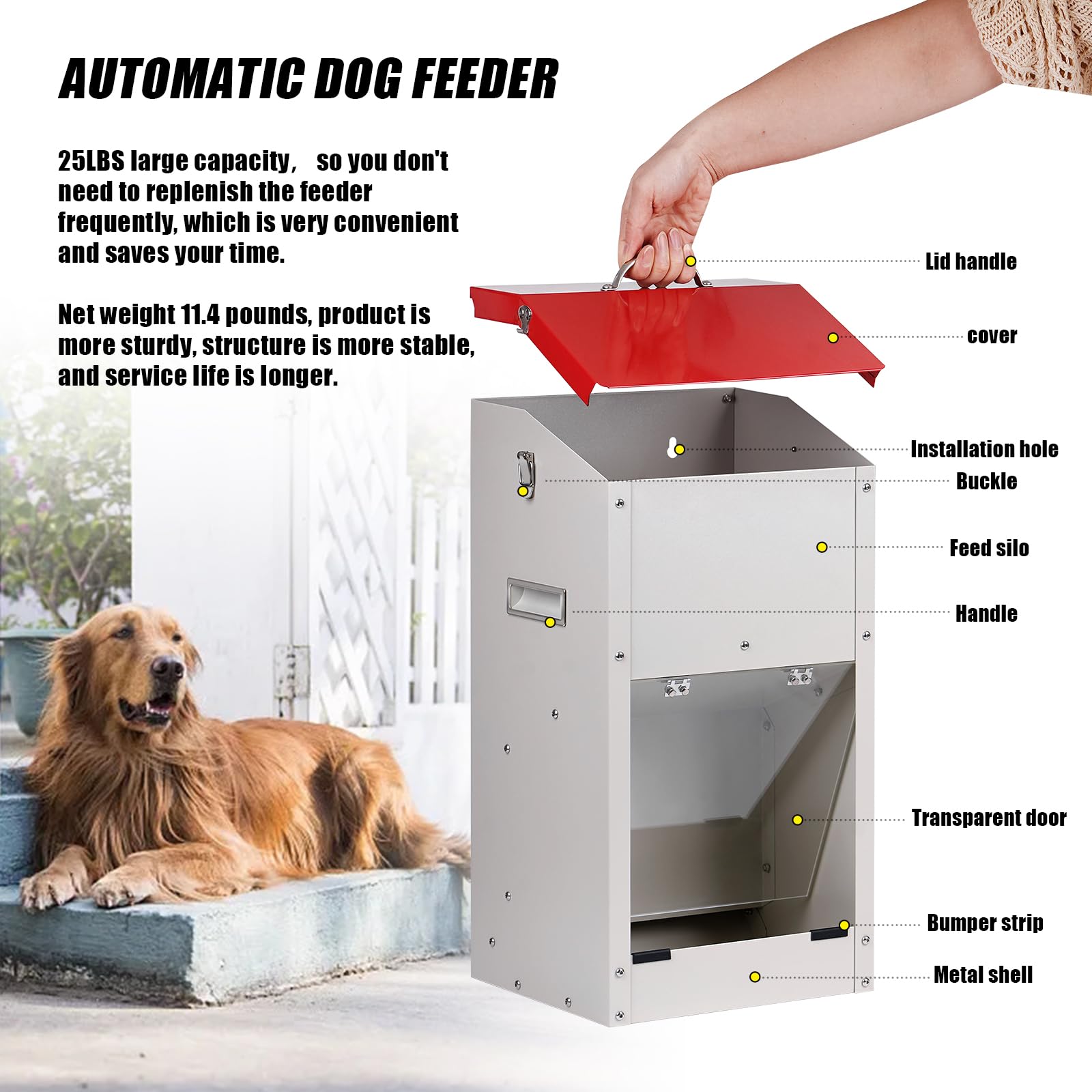 KHEARPSL 25 lb capacity supports feeding multiple large dogs.