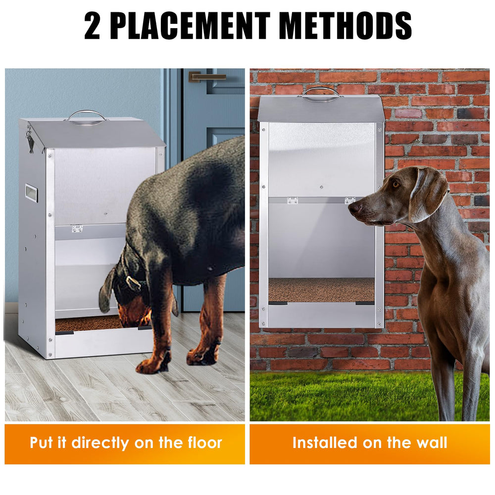 KHEARPSL wall-mount dog feeder demonstrates space-saving convenience for large breeds.