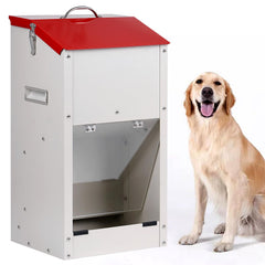 KHEARPSL galvanized automatic dog feeder front view for outdoor use and durability.