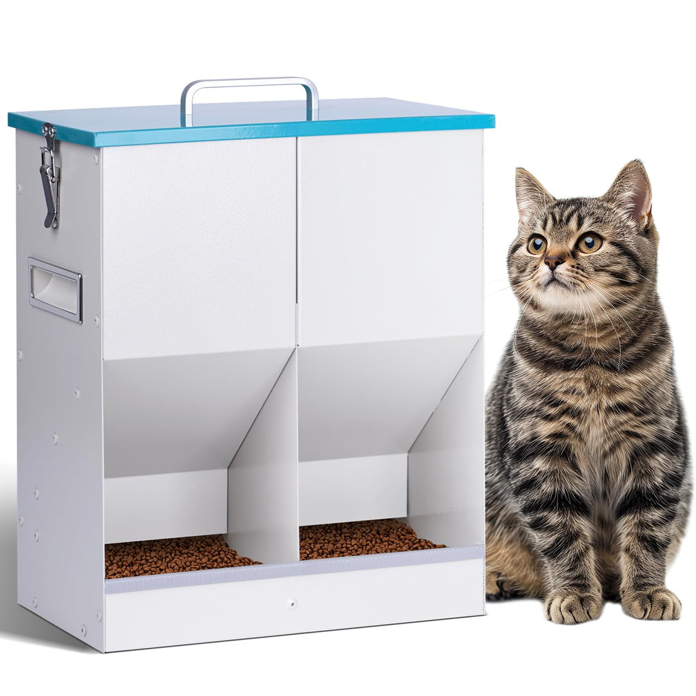 KHEARPSL outdoor automatic feeder in galvanized steel for weatherproof pet meals.