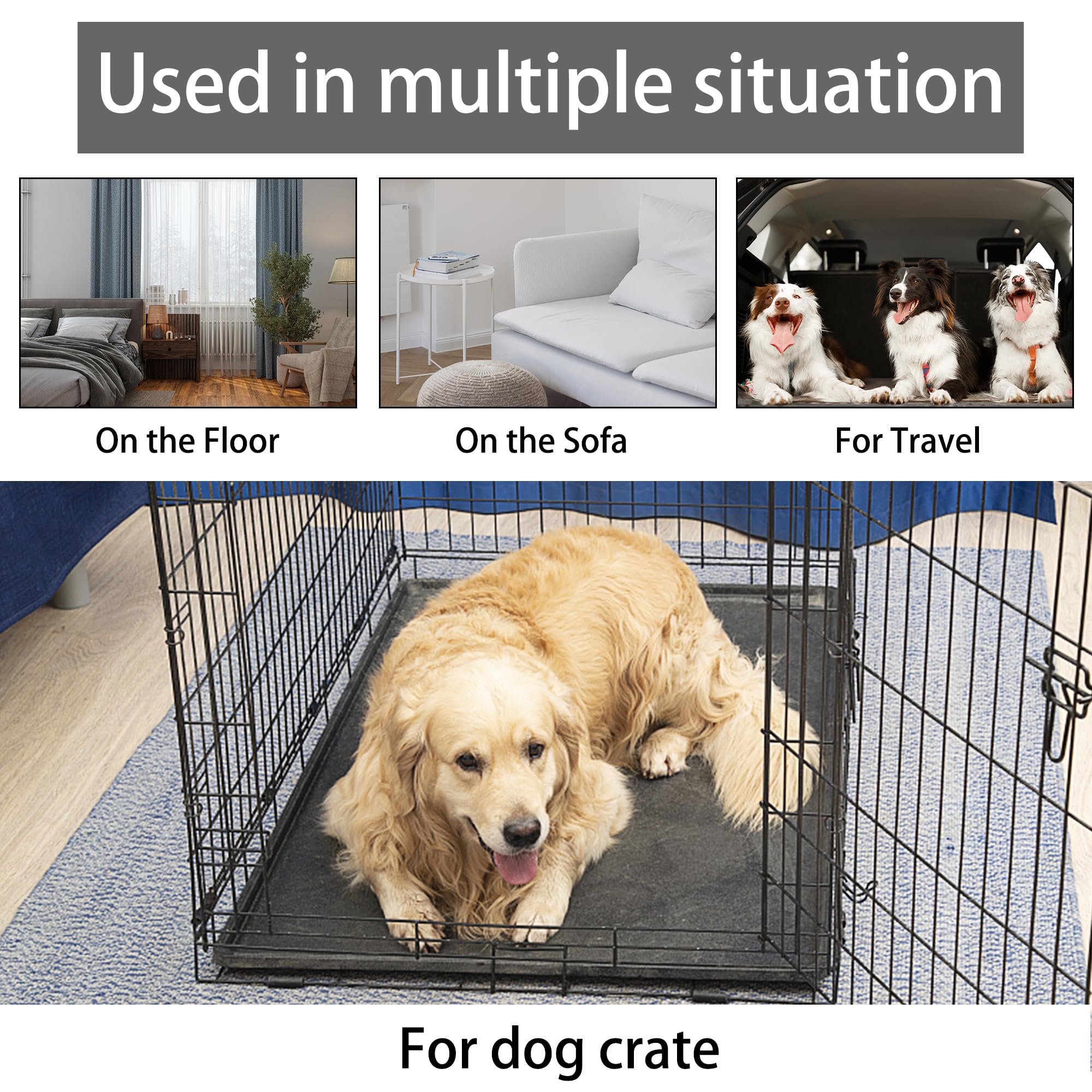 KHONSU PET dog bed mat inside crate for comfort and stability.