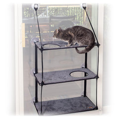 K&H Kitty Sill triple-stack view provides sunlit vantage and enrichment.