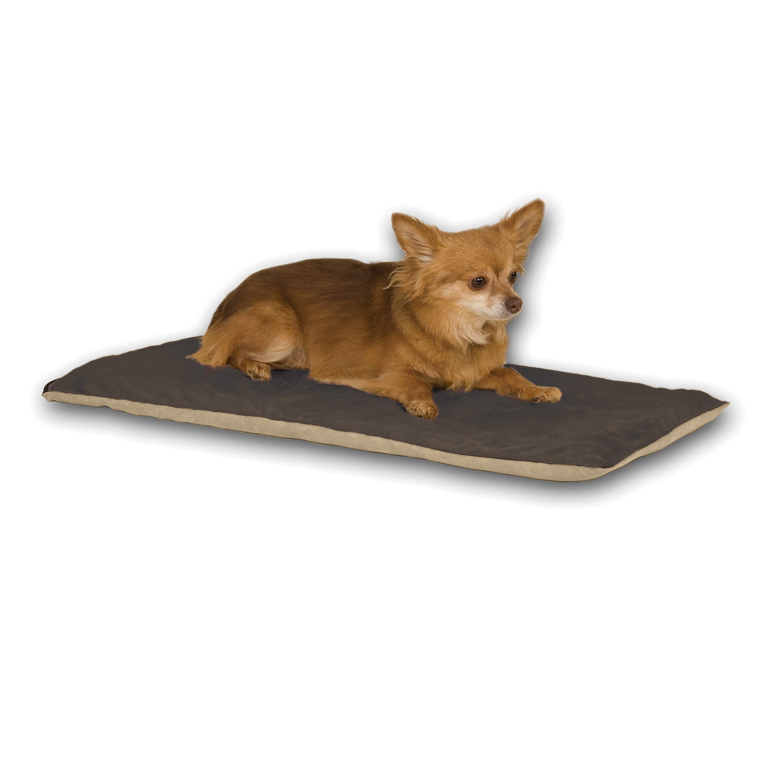 K&H Thermo-Pet Mat Mocha 14x28 on the floor offers cozy warmth.