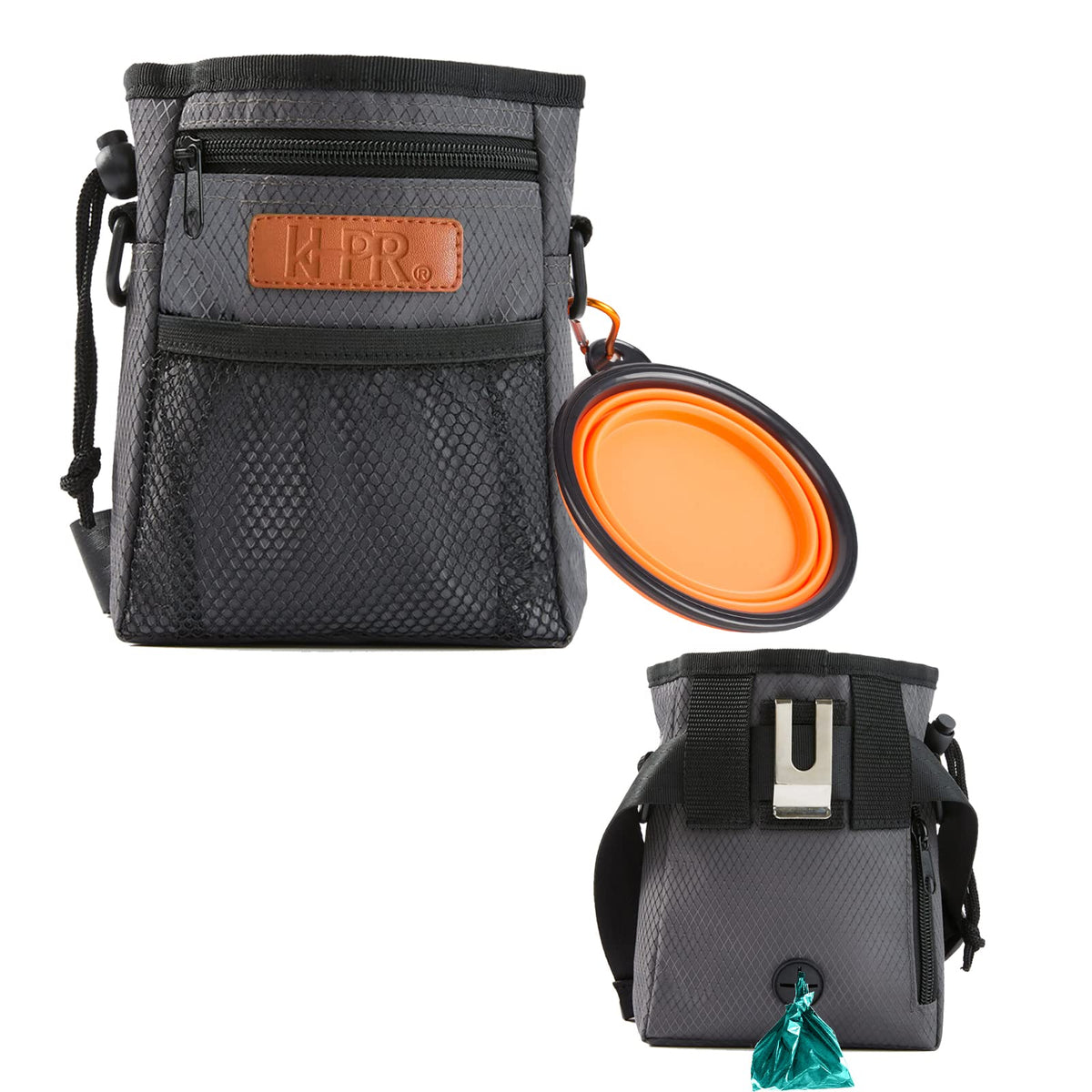 KHPR dog treat training pouch side view shows spacious storage for treats