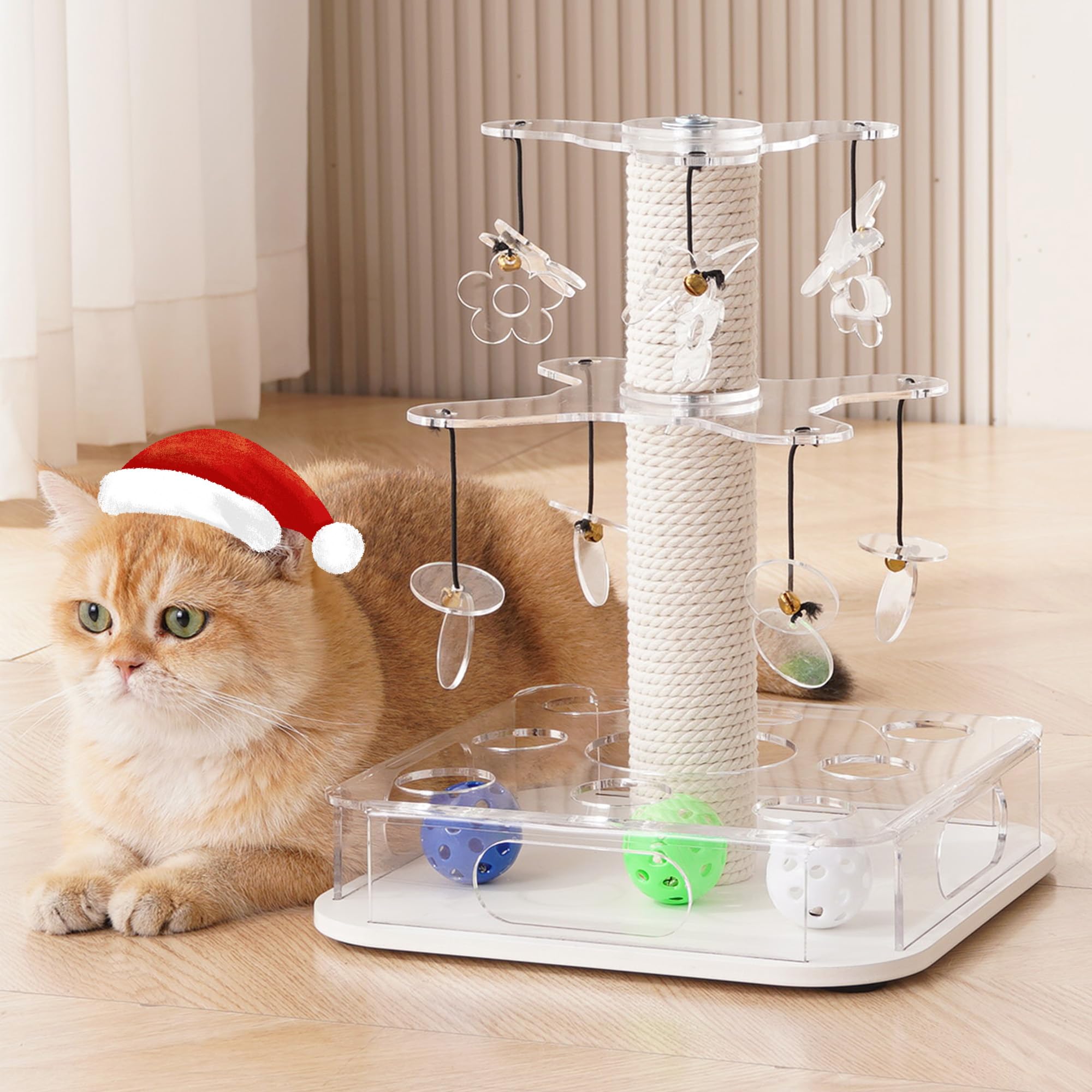 Kicari Modern 3-in-1 cat toy acrylic white front view for indoor enrichment