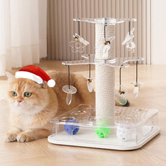 Kicari Modern 3-in-1 cat toy acrylic white front view for indoor enrichment