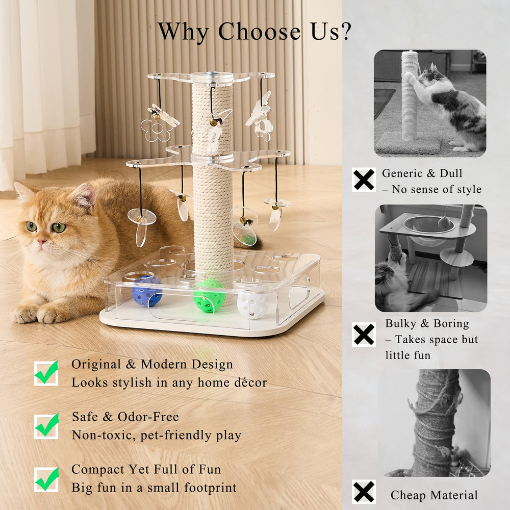 Kicari Modern 3-in-1 cat toy odorless clear acrylic surface easy cleaning