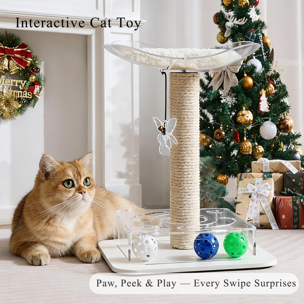 Kicari Modern 3-in-1 cat toy puzzle-box promotes independent play via peek-a-boo holes.