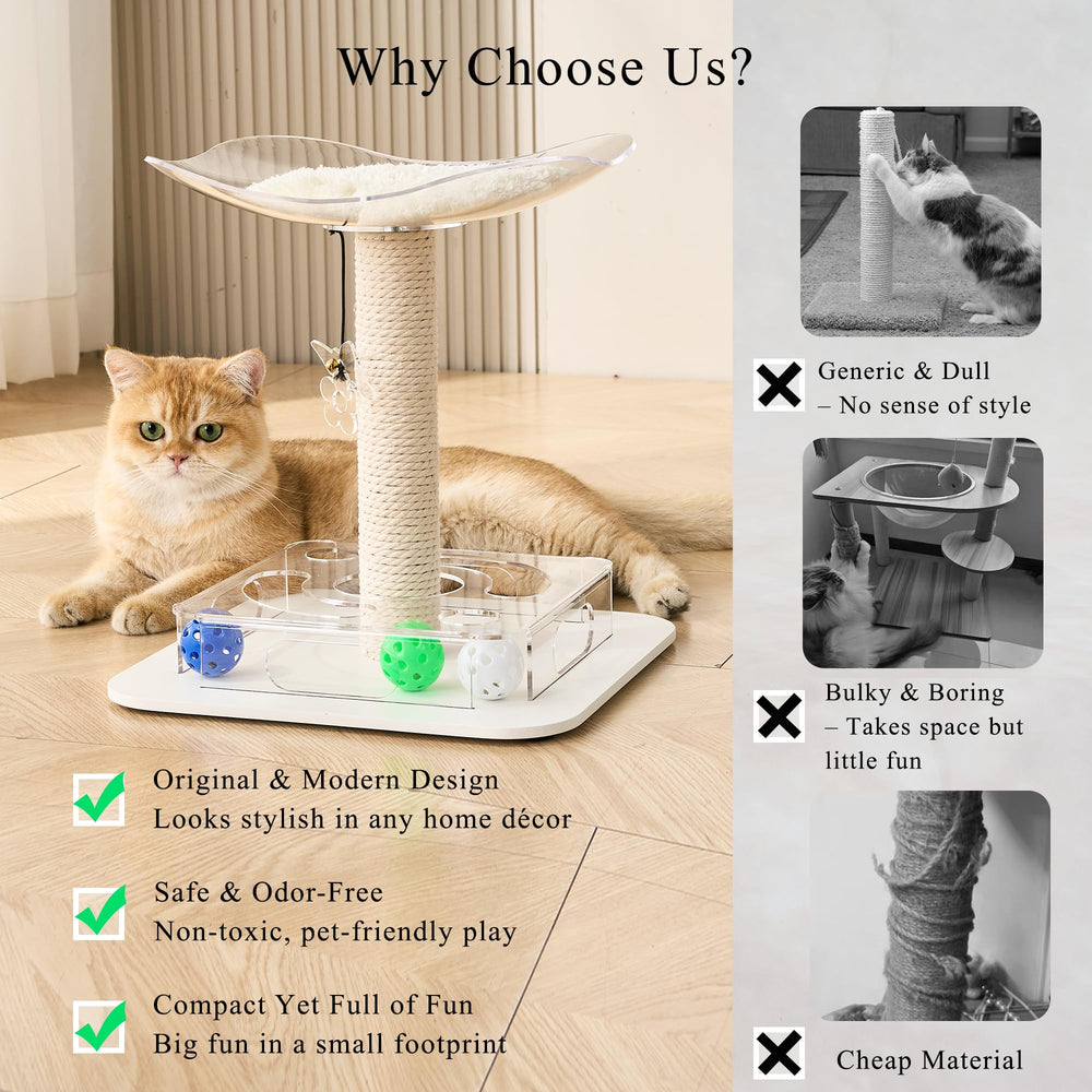 Kicari Modern 3-in-1 cat toy scratch-post with durable cotton rope.