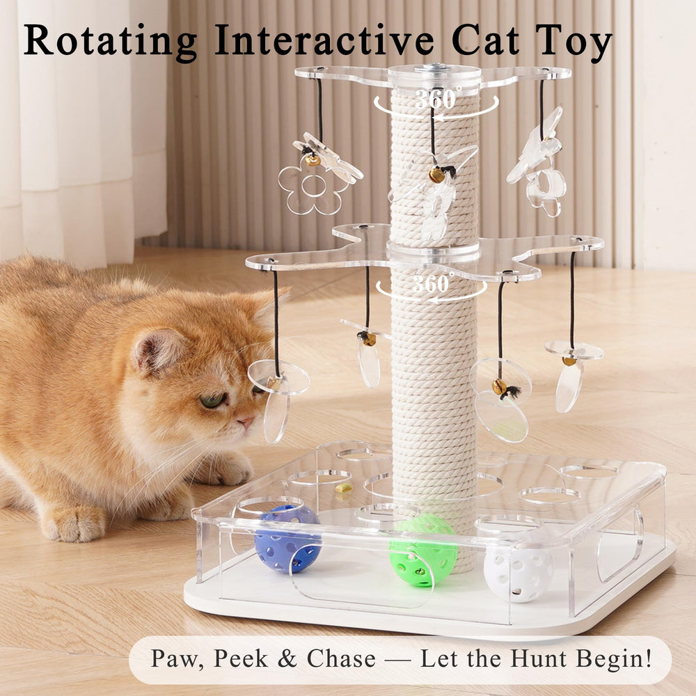 Kicari Modern 3-in-1 cat toy scratching post with cotton rope—durable claw workouts