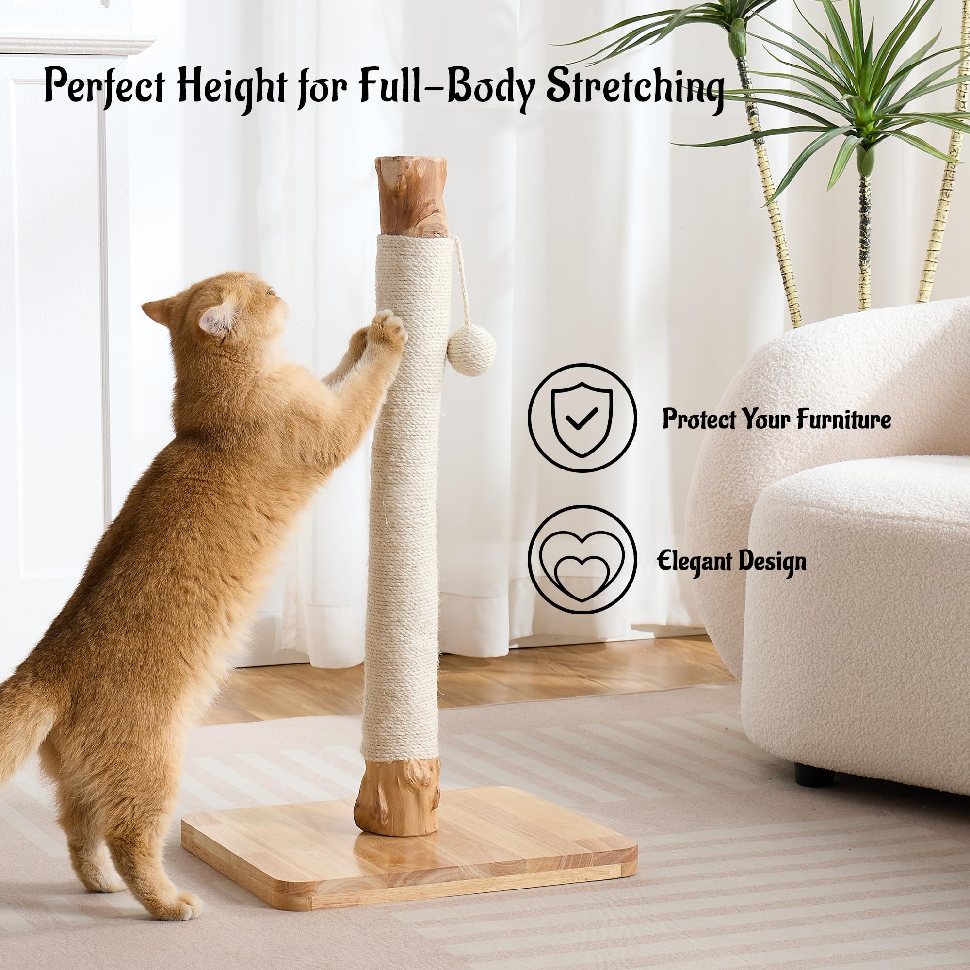 Kicari sisal rope detail on the post supports long-lasting scratching and furniture protection.
