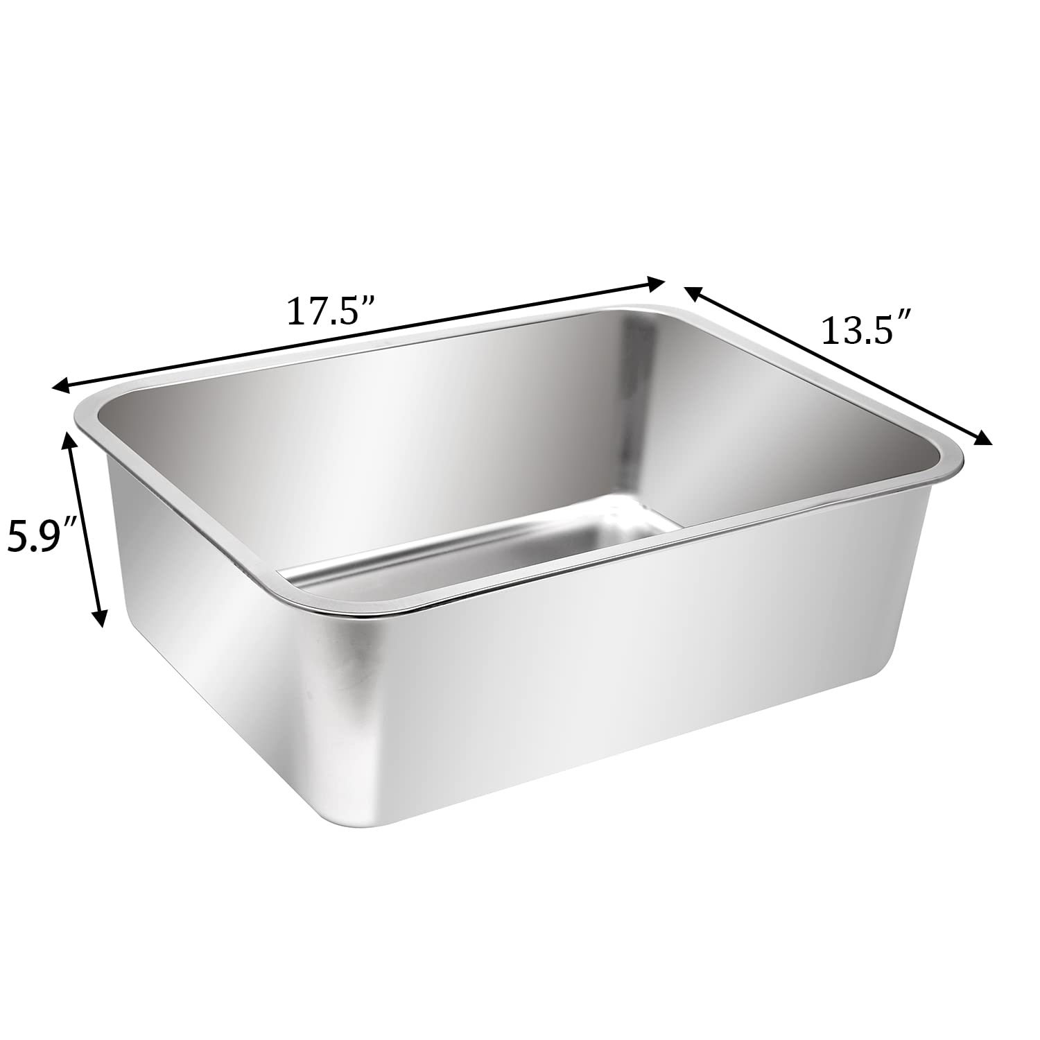 Kichwit metal cat litter pan close-up reveals rounded edges for safe handling.