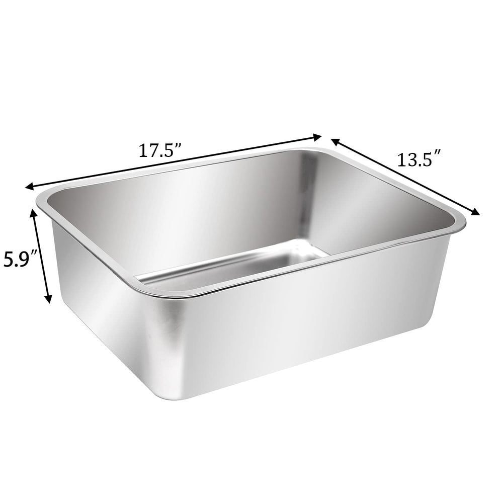 Kichwit metal cat litter pan close-up reveals rounded edges for safe handling.