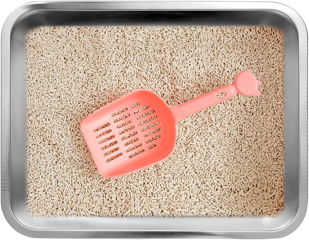 Kichwit stainless steel cat litter box rounded edges for safe handling.