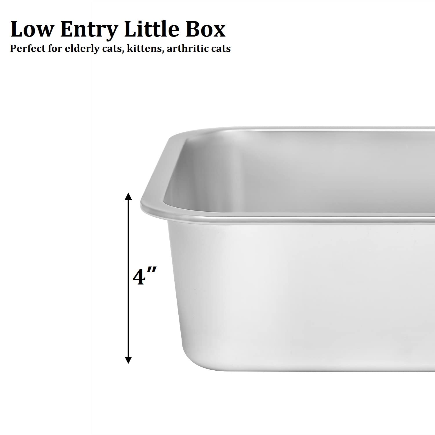 Kichwit stainless steel cat litter box side view highlighting sturdy construction.
