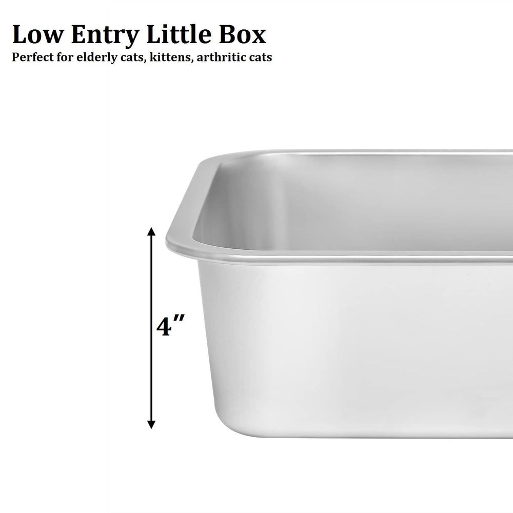 Kichwit stainless steel cat litter box side view highlighting sturdy construction.