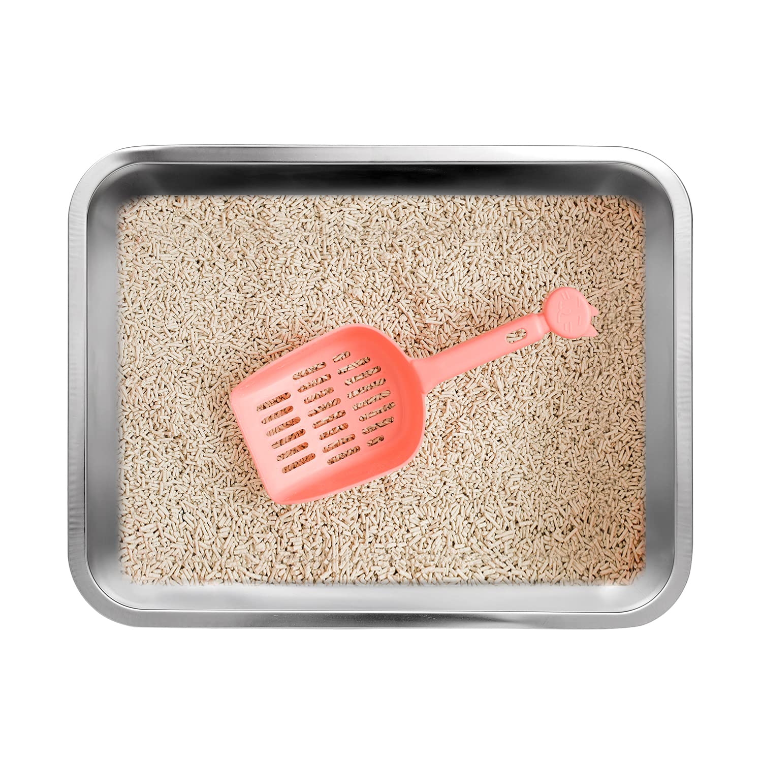 Kichwit stainless steel cat litter box top view shows a smooth non-stick surface for easy cleaning.