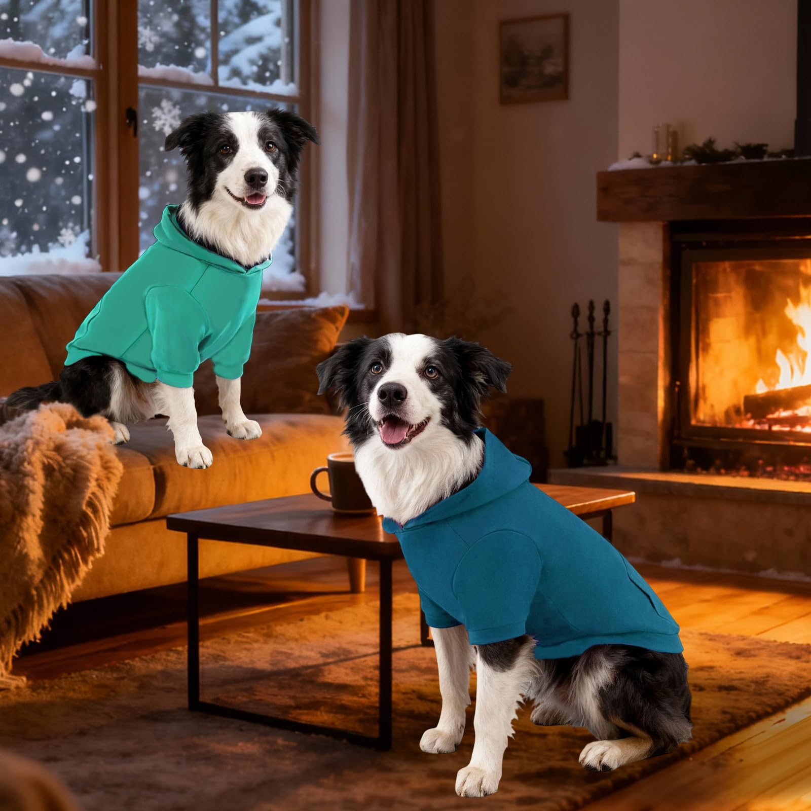 Kickred dog hoodie color tones in turquoise and dark blue for versatile wear.