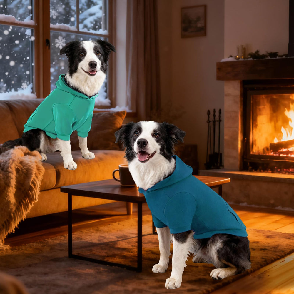 Kickred dog hoodie color tones in turquoise and dark blue for versatile wear.