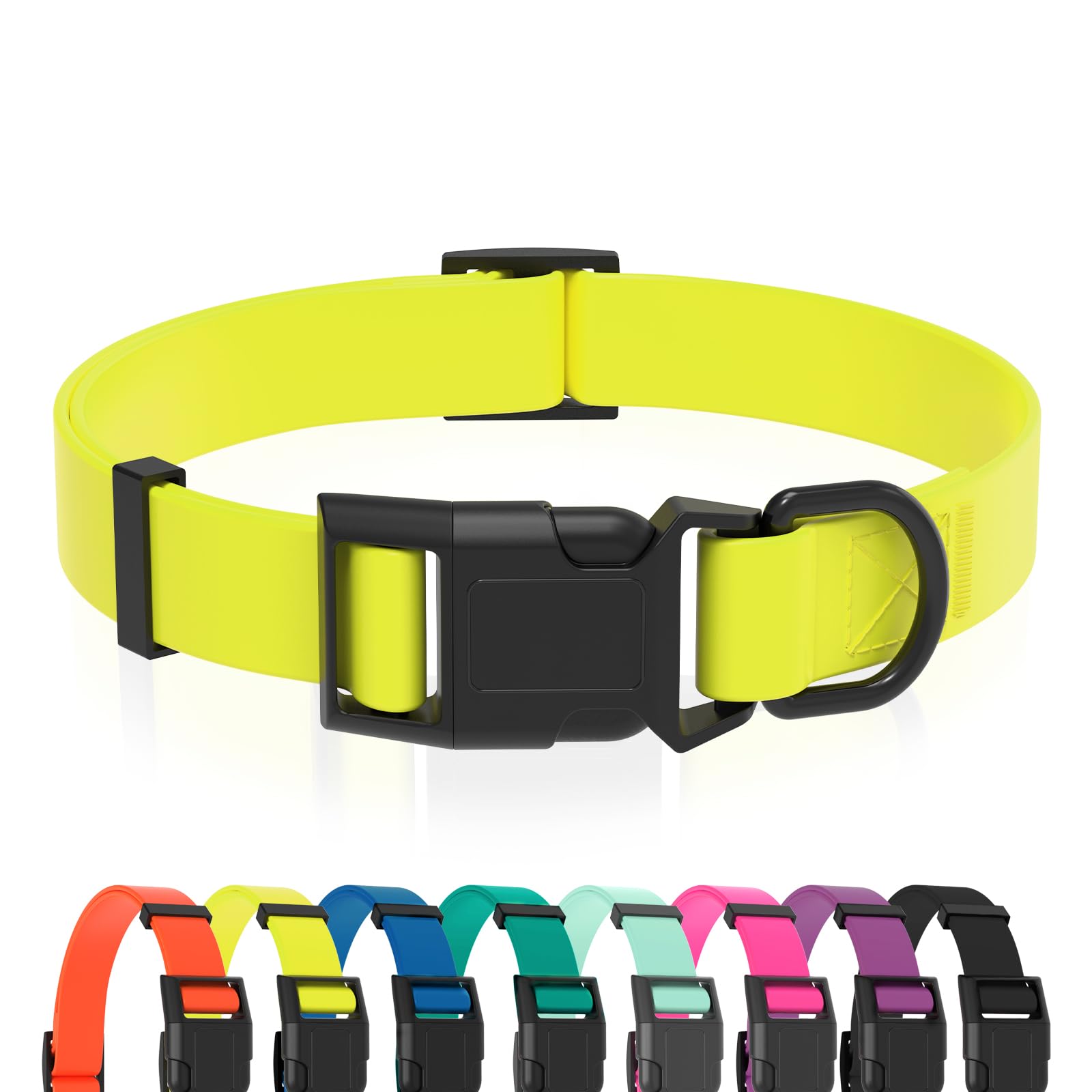 KIDDING PETS collar impermeable amarillo, ideal para paseos y playa, fácil de limpiar.