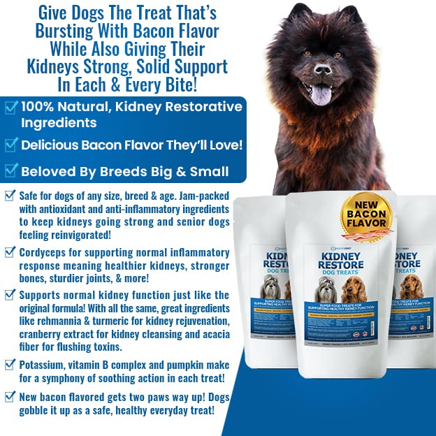 Kidney Restore bacon flavor dog treats in bowl ready for serving