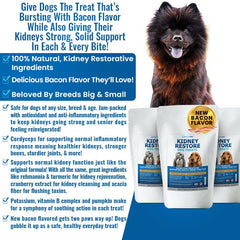 Kidney Restore bacon flavor dog treats in bowl ready for serving