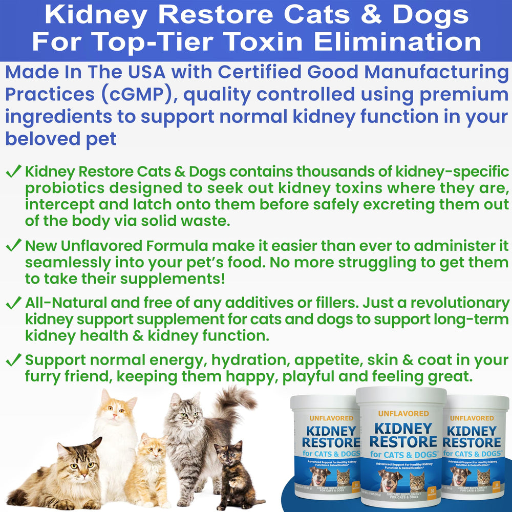 Kidney Restore dog packaging shows safe natural kidney support for canines